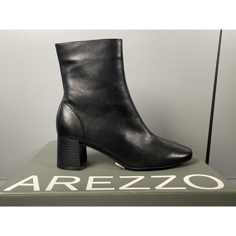 Arezzo Boots Womens Size 5.5 Black Leather Ankle Block Heel Bota Salto Medio